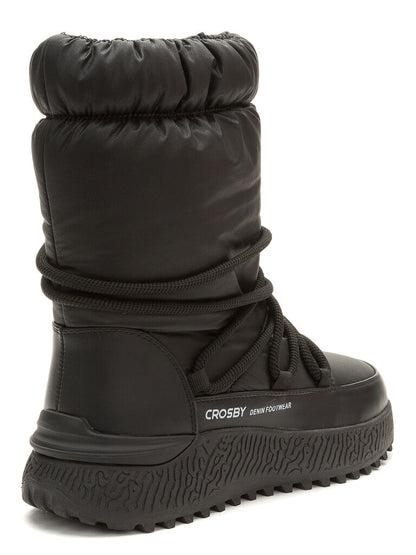 Black Quilted Mid-Calf Boots with Rope Detailing