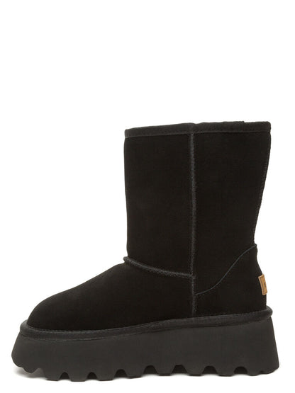 Black Fringe Platform Boot with Treaded Sole