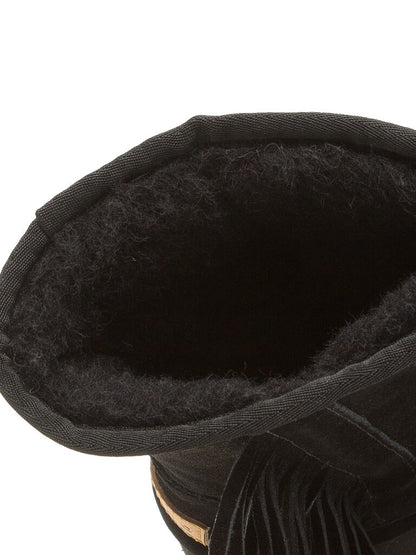 Black Fringe Platform Boot with Treaded Sole