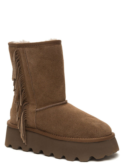 Brown Suede Boots with Fringe Detail