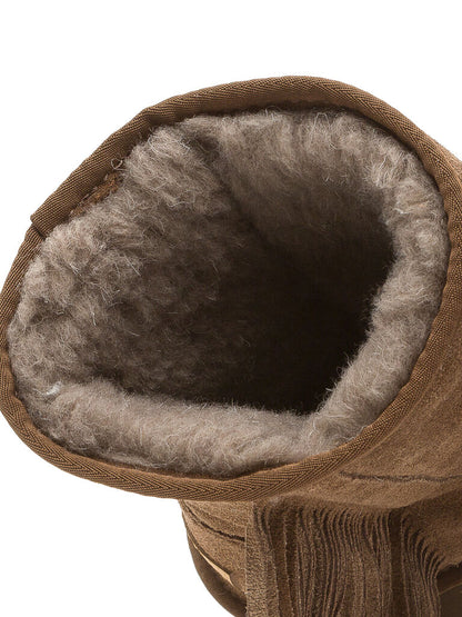 Brown Suede Boots with Fringe Detail