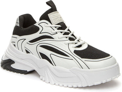 Black and White Mesh Chunky Sneakers with Contrasting Detailing