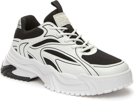 Black and White Mesh Chunky Sneakers with Contrasting Detailing