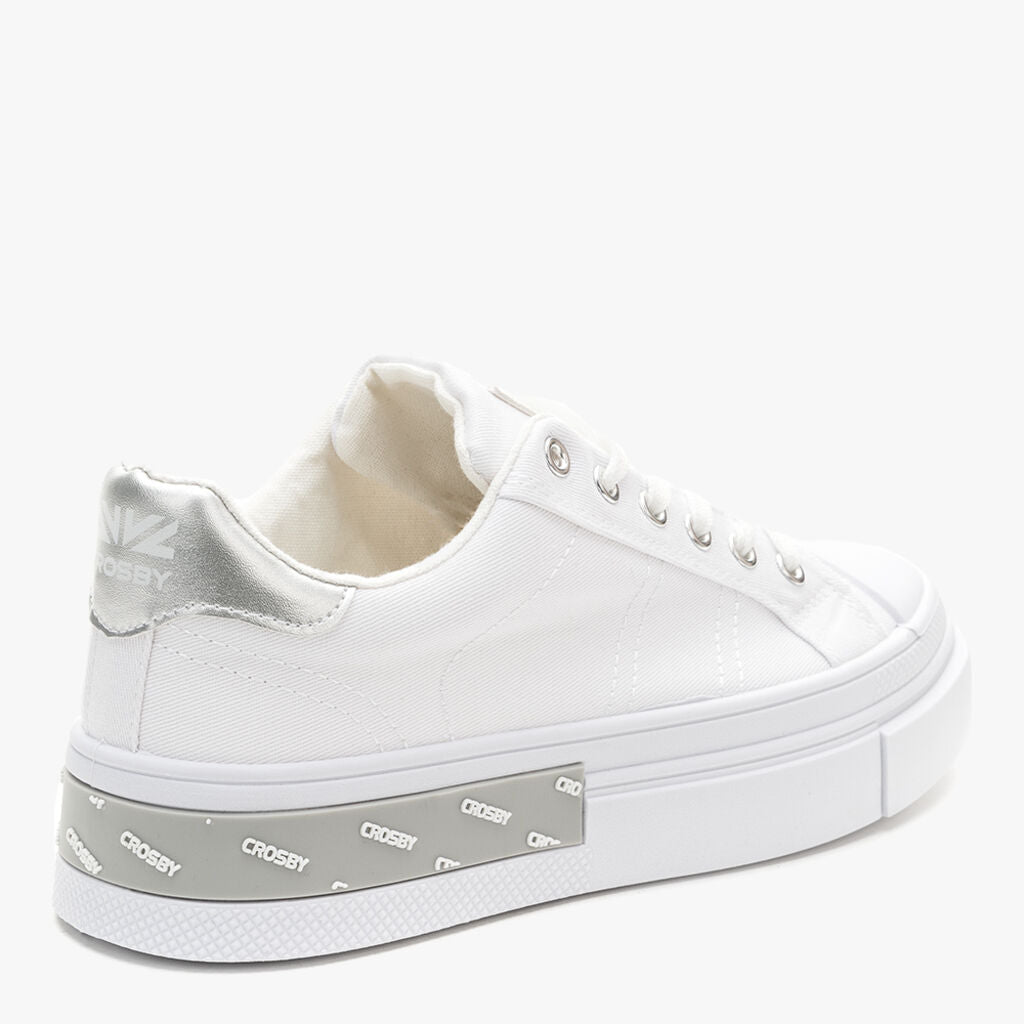 White Canvas Platform Sneakers with Metallic Detail