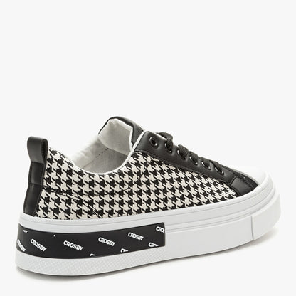 Black Houndstooth Low-Top Sneakers with Platform Sole