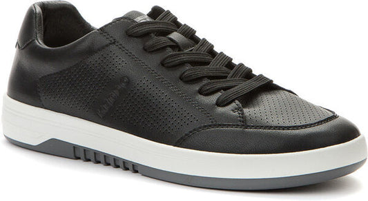 Black Leather Sneaker with Perforated Design