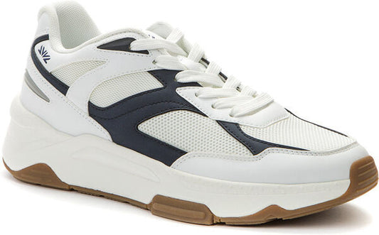 White and Navy Mesh Sneakers with Gum Sole