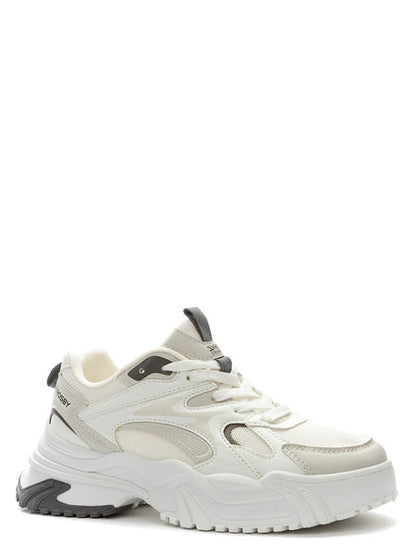 White Textured Sneakers with Contrast Sole