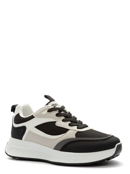 Black White Mesh Lace-Up Sneakers