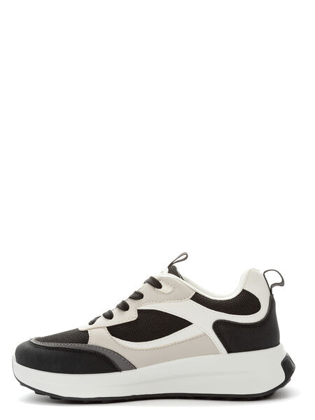 Black White Mesh Lace-Up Sneakers