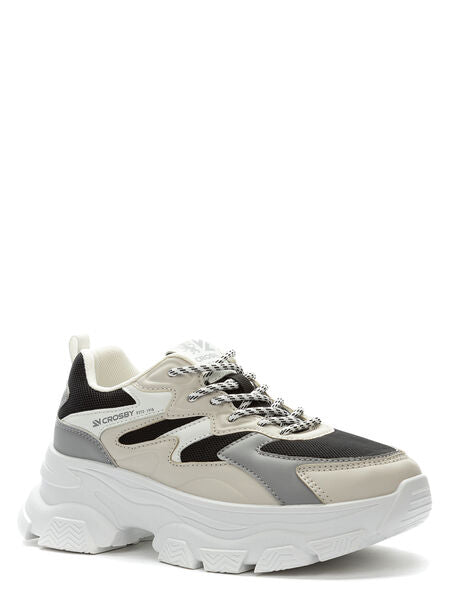 Black and Grey Chunky Sneaker with Mixed Textures