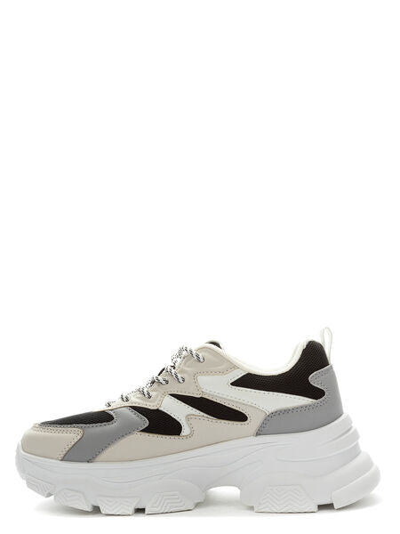Black and Grey Chunky Sneaker with Mixed Textures