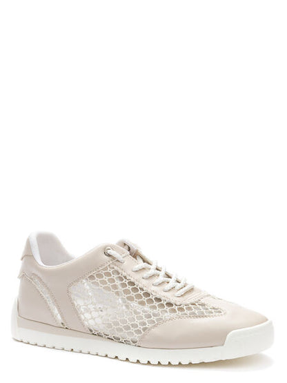 Beige Mesh Panel Sneaker with Lace Closure
