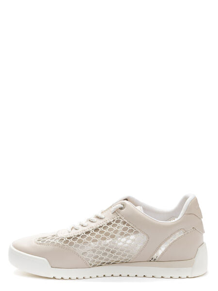 Beige Mesh Panel Sneaker with Lace Closure