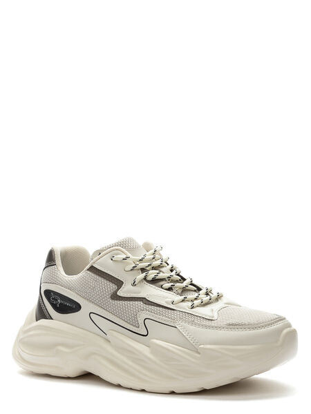 White Chunky Sole Sneakers with Mesh Upper