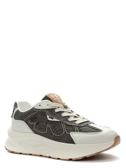White and Black Canvas Sneakers with Chunky Sole