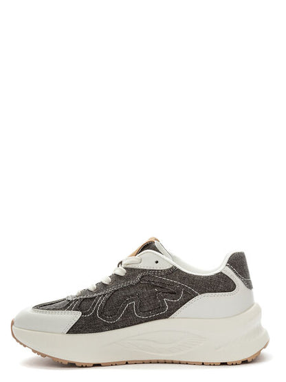 White and Black Canvas Sneakers with Chunky Sole