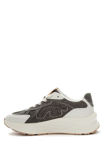 White and Black Canvas Sneakers with Chunky Sole
