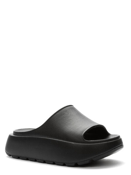 Black Textured Slide Sandal with Elevated Sole