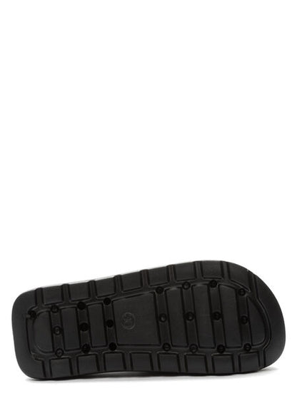 Black Textured Slide Sandal with Elevated Sole