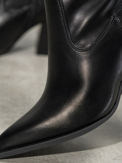 Black Faux Leather Ankle Boots with Block Heel