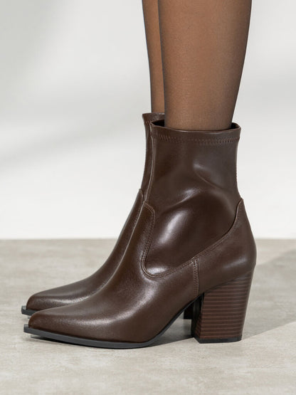 Brown Leather Ankle Boots with Block Heel