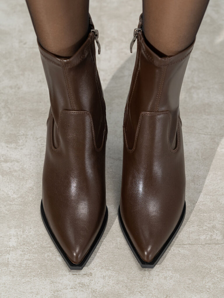 Brown Leather Ankle Boots with Block Heel