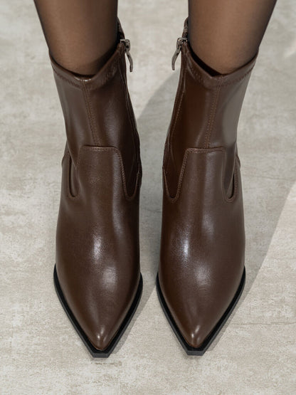 Brown Leather Ankle Boots with Block Heel