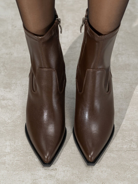 Brown Leather Ankle Boots with Block Heel