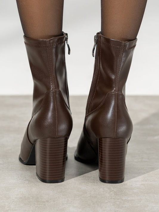 Brown Leather Ankle Boots with Block Heel