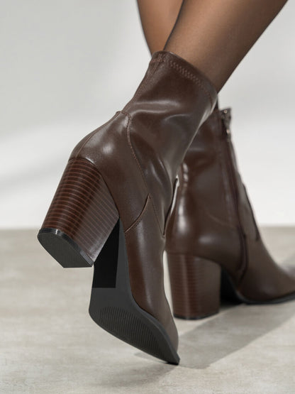 Brown Leather Ankle Boots with Block Heel