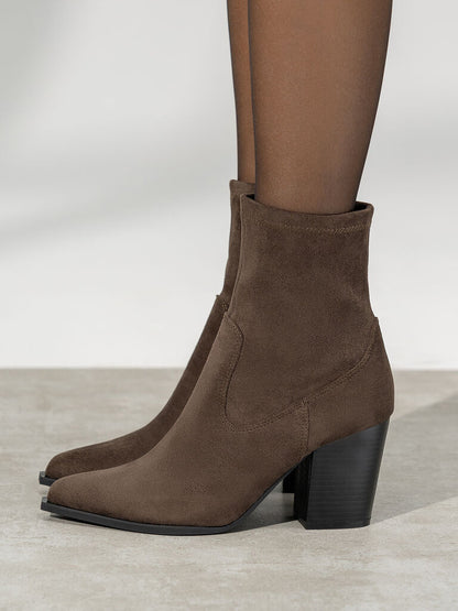 Brown Suede Ankle Boots with Block Heel