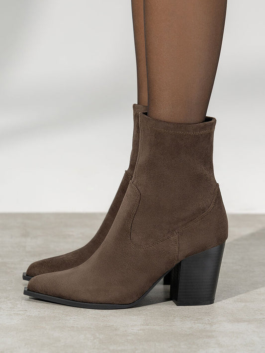 Brown Suede Ankle Boots with Block Heel