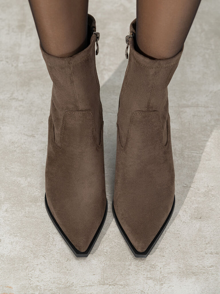 Brown Suede Ankle Boots with Block Heel