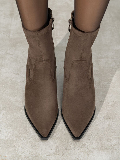 Brown Suede Ankle Boots with Block Heel