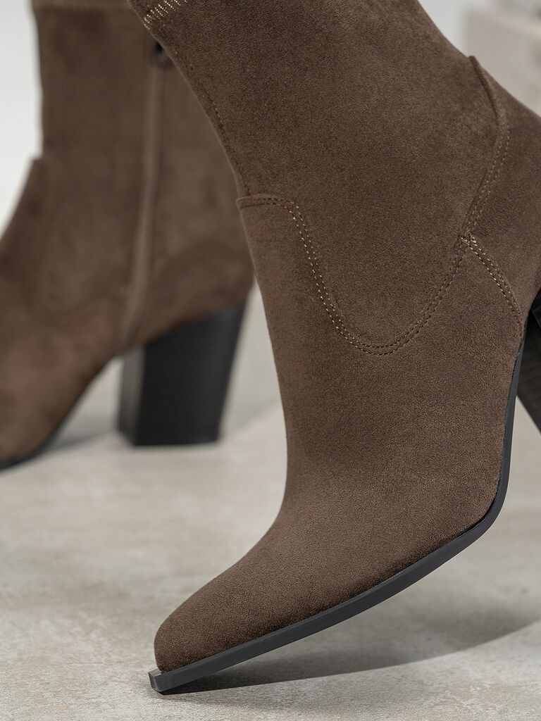 Brown Suede Ankle Boots with Block Heel