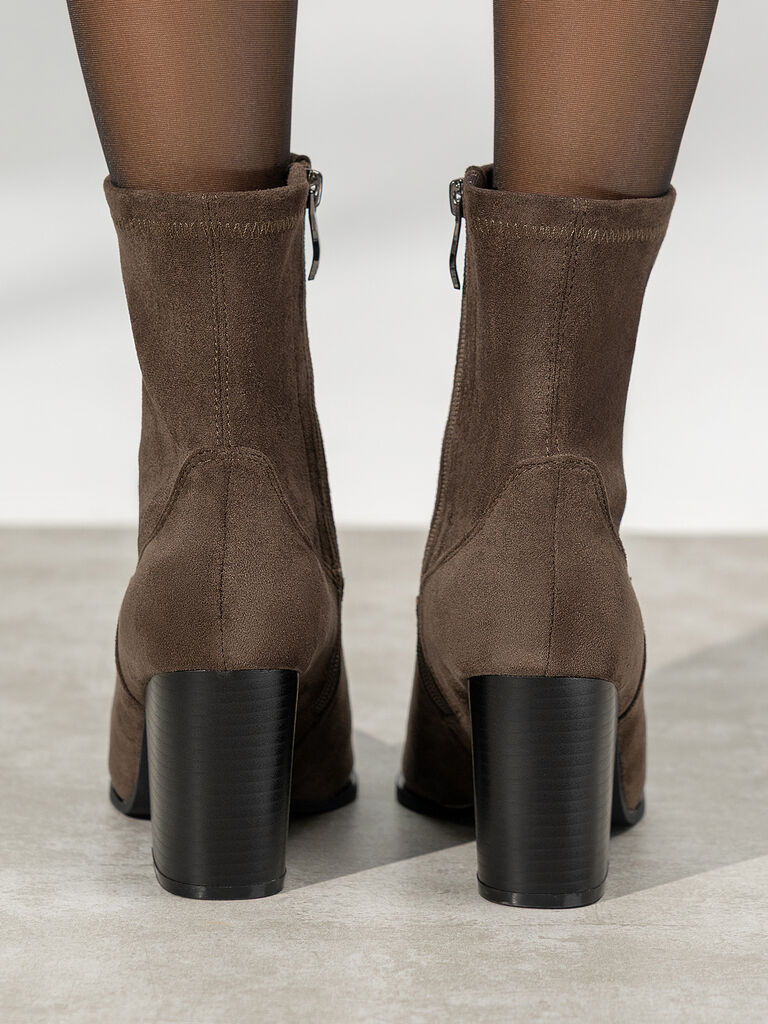 Brown Suede Ankle Boots with Block Heel