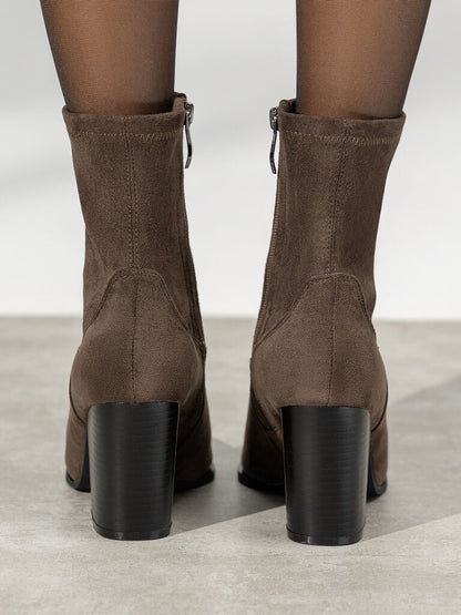 Brown Suede Ankle Boots with Block Heel