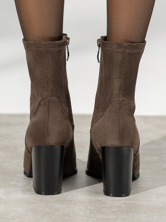 Brown Suede Ankle Boots with Block Heel