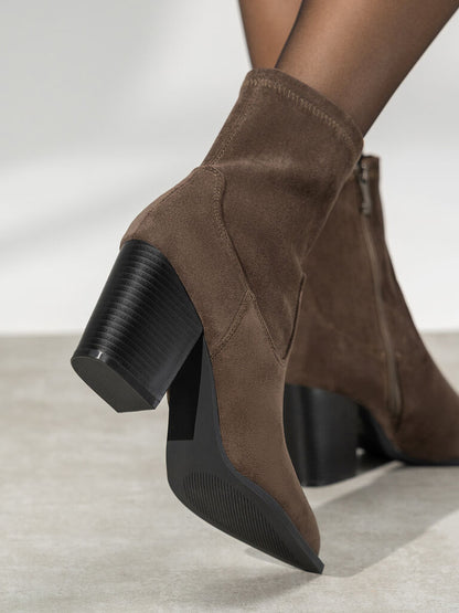 Brown Suede Ankle Boots with Block Heel