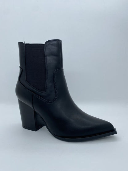 Black Leather Ankle Boot with Block Heel