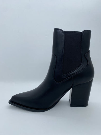 Black Leather Ankle Boot with Block Heel