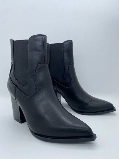 Black Leather Ankle Boot with Block Heel