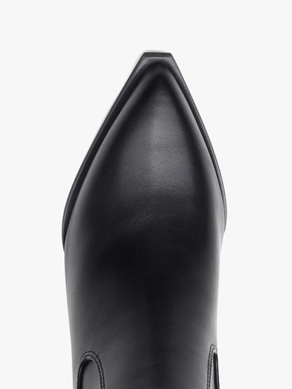 Black Leather Ankle Boot with Block Heel