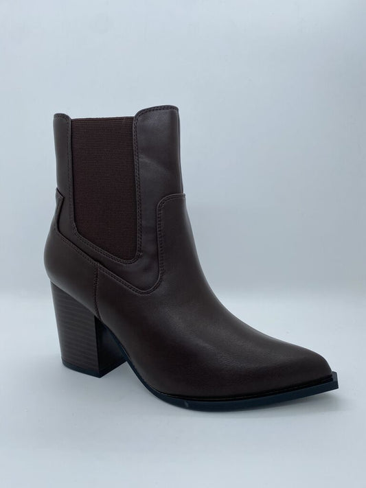 Brown Leather Ankle Boots with Block Heel