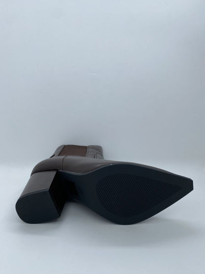 Brown Leather Ankle Boots with Block Heel