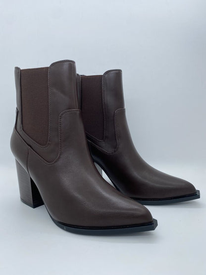 Brown Leather Ankle Boots with Block Heel
