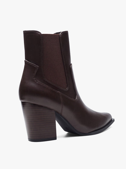 Brown Leather Ankle Boots with Block Heel
