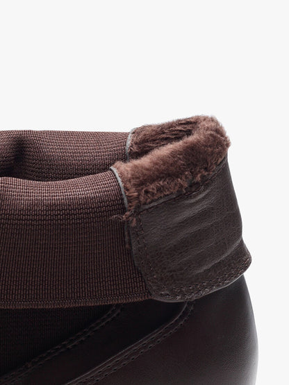 Brown Leather Ankle Boots with Block Heel