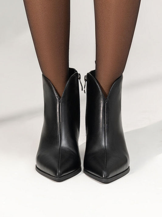 Black Leather Ankle Boots with Pointed Toe